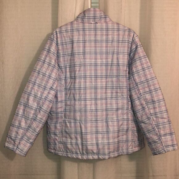 Athletech 1X White Fuchsia Pink Blue Plaid Full Zip Quilted Puffer Jacket - Picture 2 of 16